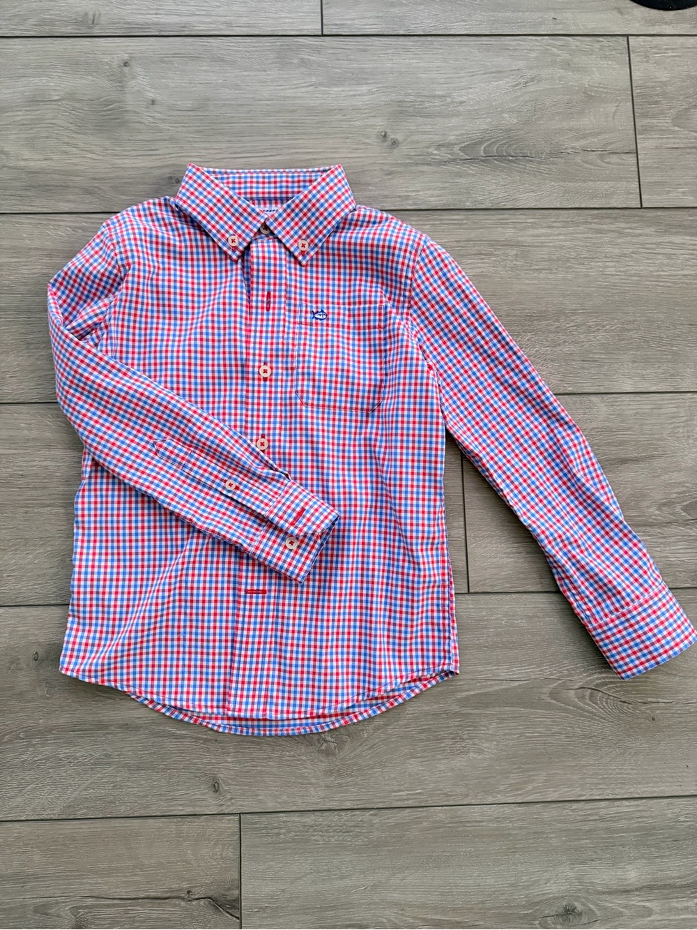 Southern Tide Little Boys size XS(4-5) Red and Blue Gingham Button-Down Shirt